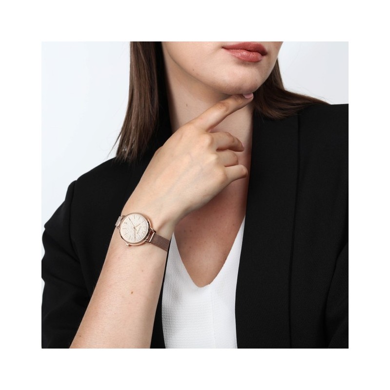 Montre Oui & Me acier doré rose fond fleuri beige