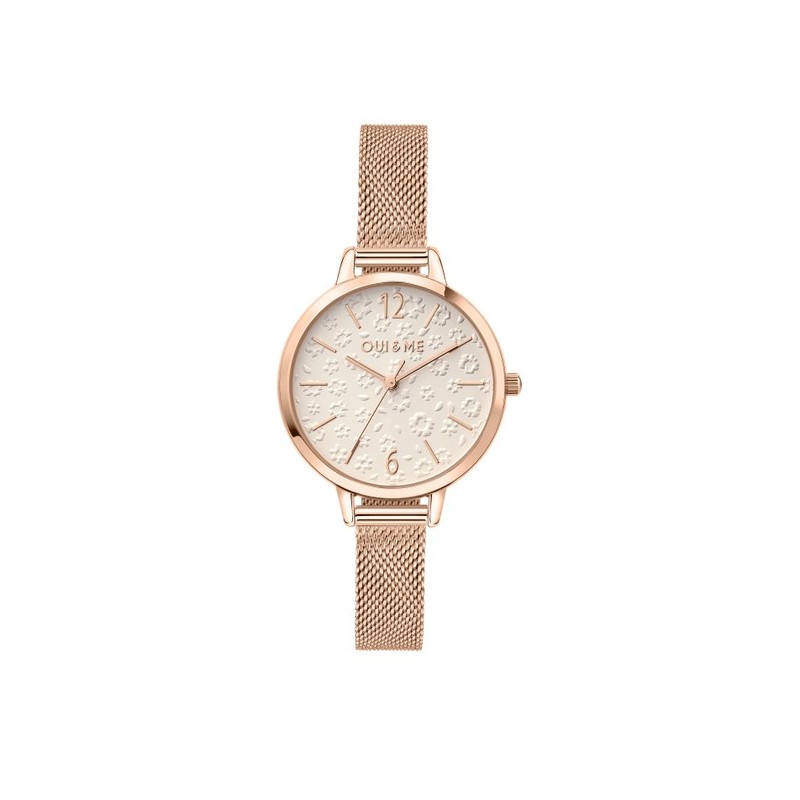 Montre Oui & Me acier doré rose fond fleuri beige