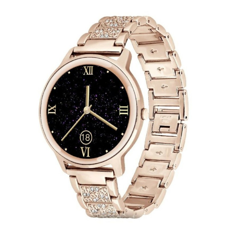 Montre connectée femme Smarty élégance bracelet acier doré rose et strass