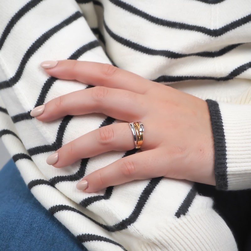 Bague en or 375/000 bicolore multi liens