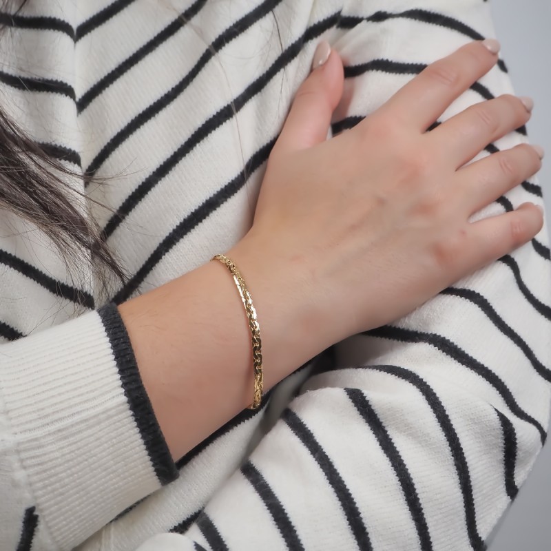 Bracelet maille haricot en or jaune 375/000