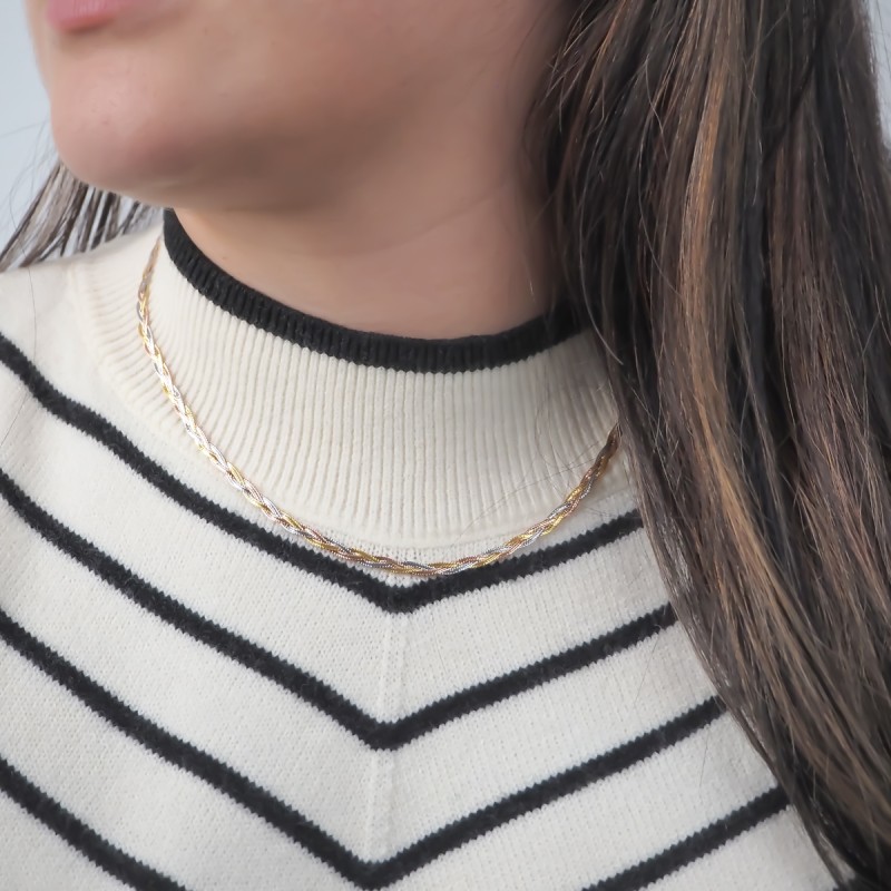 Collier 3 ors tresse or 375/000 epaisseur 4mm