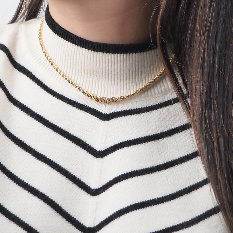 Collier maille corde chute en or jaune 375/000