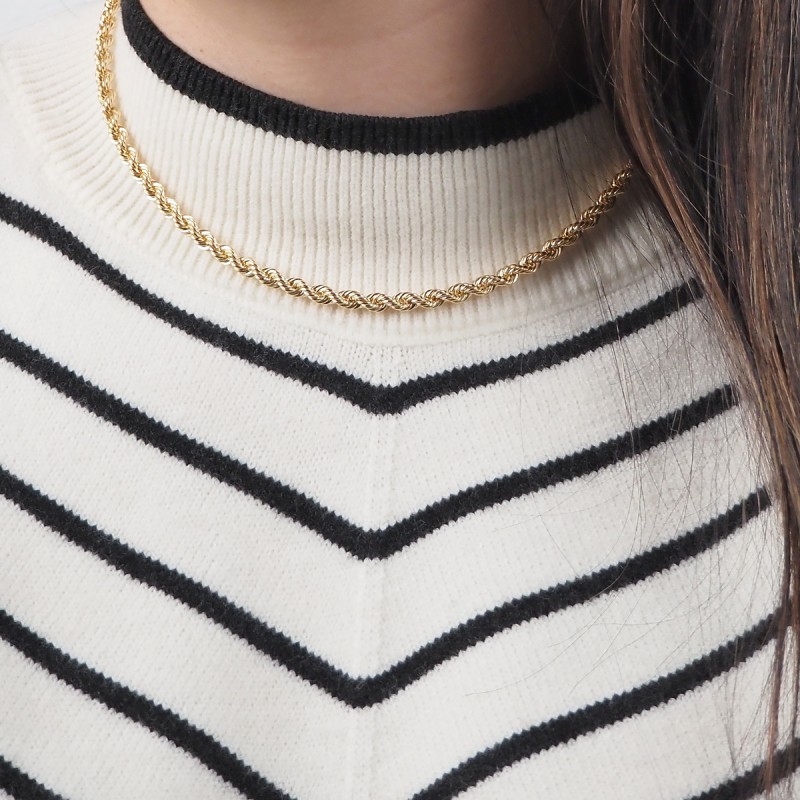 Collier maille corde droite 5mm en or jaune 375/000