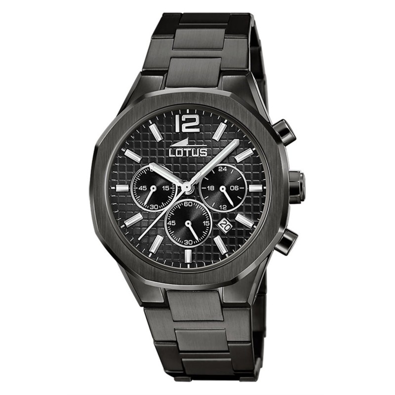 Montre Lotus Homme Excellent Slim acier noir avec chronomètre et dateur