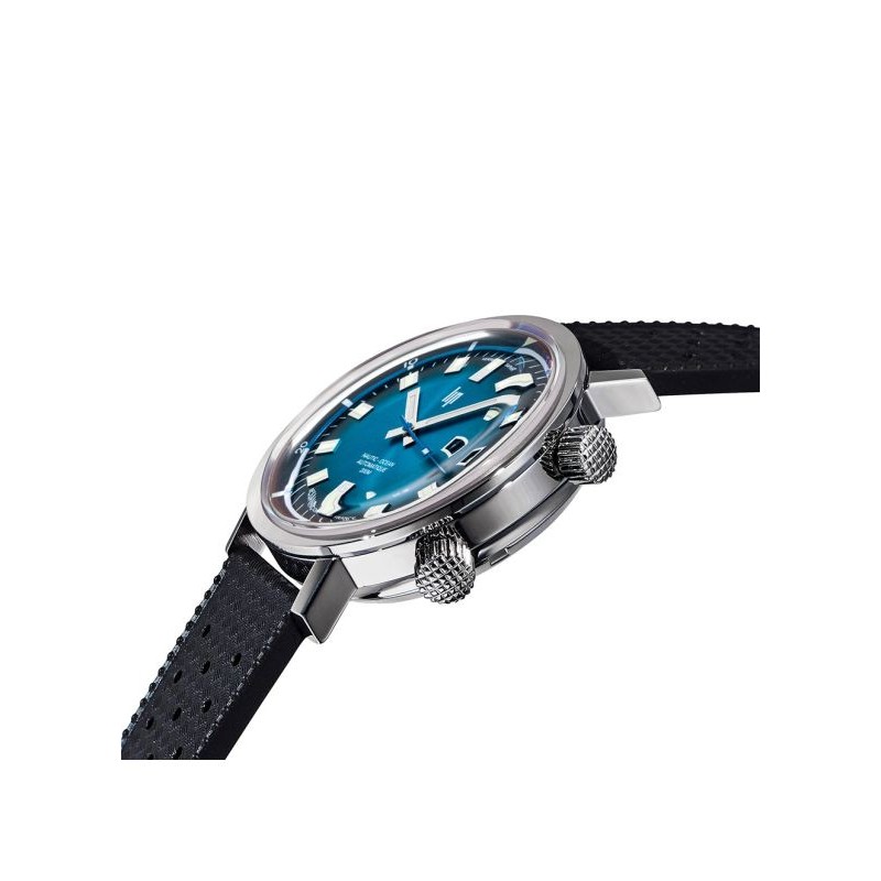 Montre LIP Homme Grande Nautic Océan bracelet cuir noir fond bleu