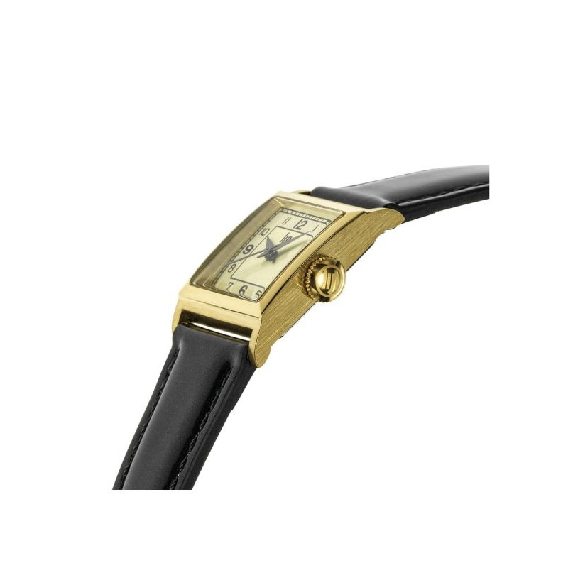 Montre LIP Femme C18 boitier carré doré bracelet cuir noir brillant