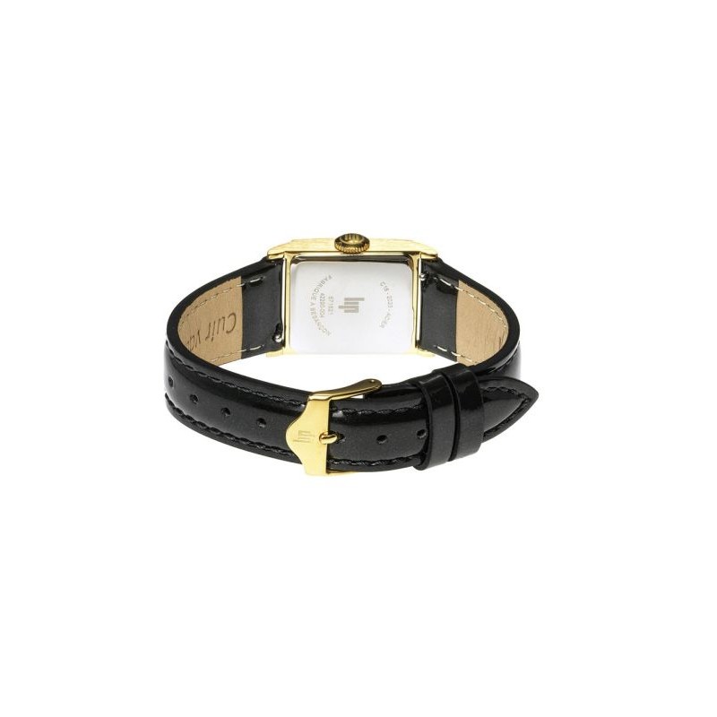 Montre LIP Femme C18 boitier carré doré bracelet cuir noir brillant