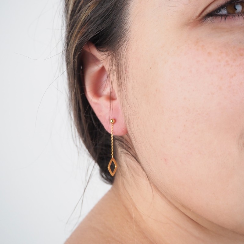 Boucles d'oreilles pendantes Carador Géométrie carré or 375/000