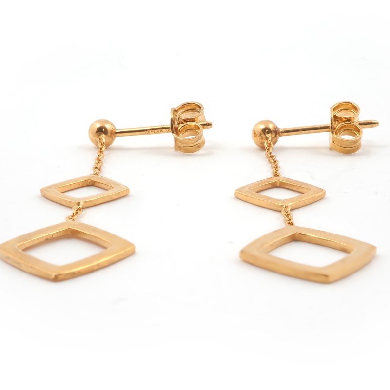 Boucles d'oreilles pendantes Carador Géométrie double carrés or 375/000