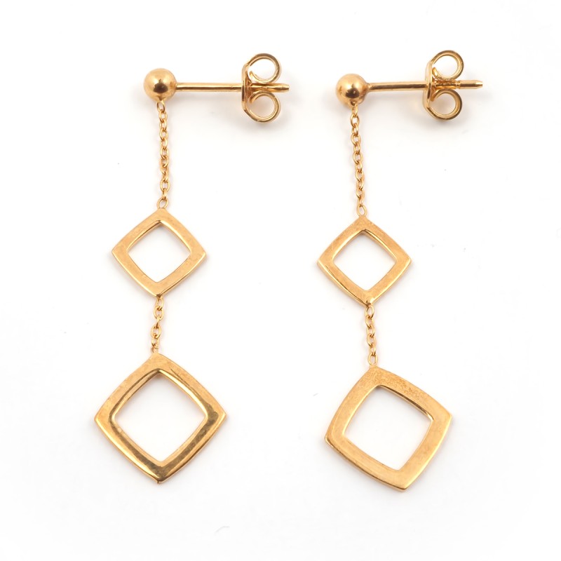 Boucles d'oreilles pendantes Carador Géométrie double carrés or 375/000
