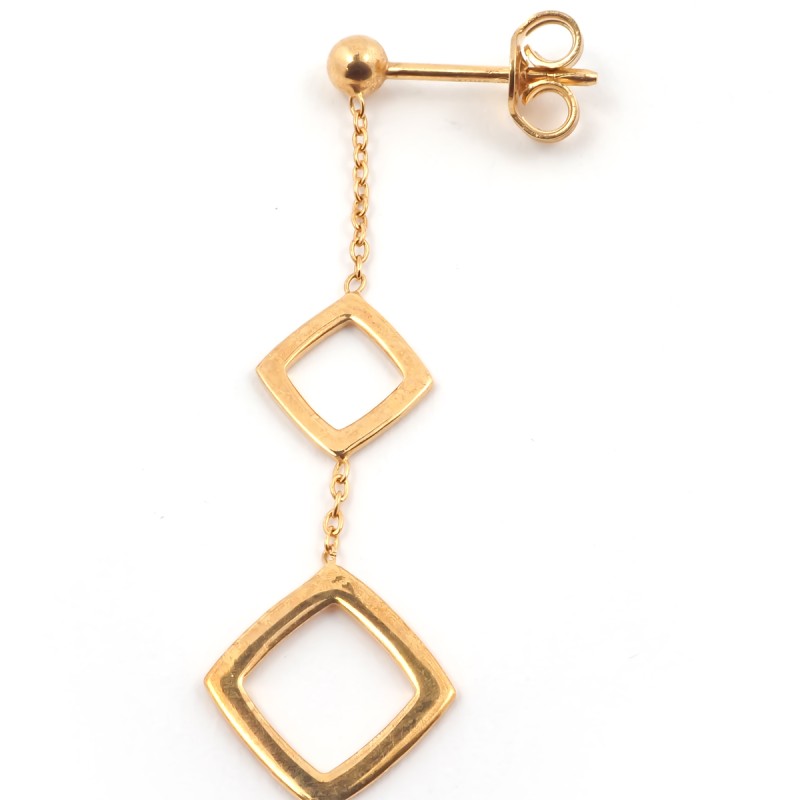 Boucles d'oreilles pendantes Carador Géométrie double carrés or 375/000