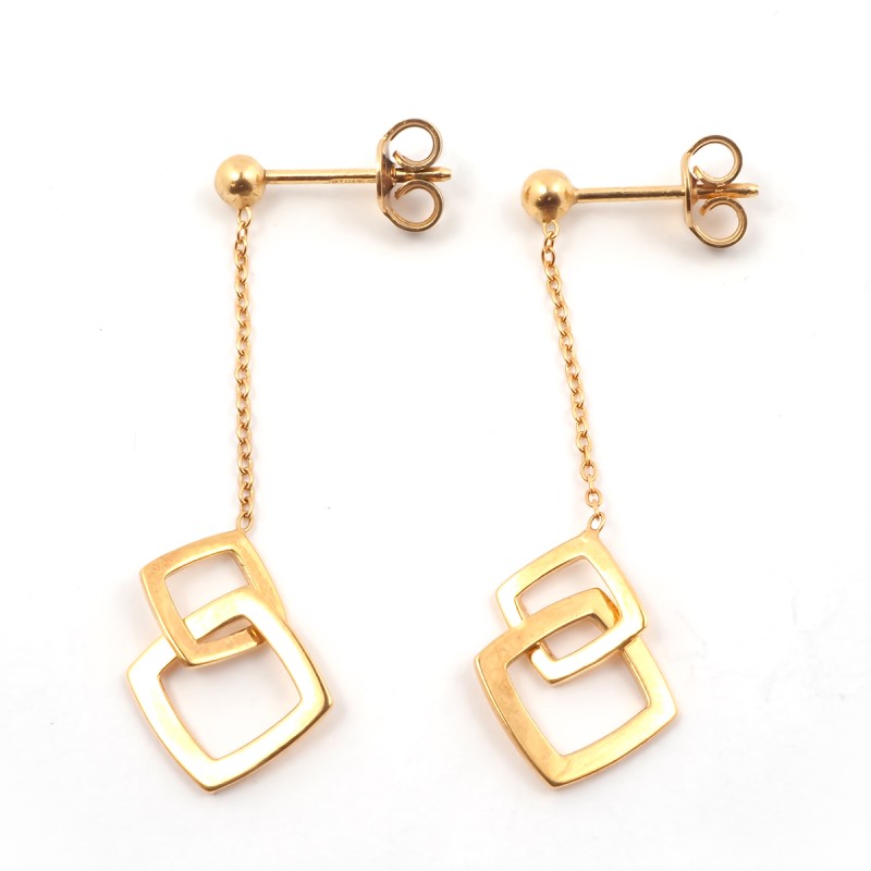 Boucles d'oreilles Femme Carador minimaliste double carrés or 375/000