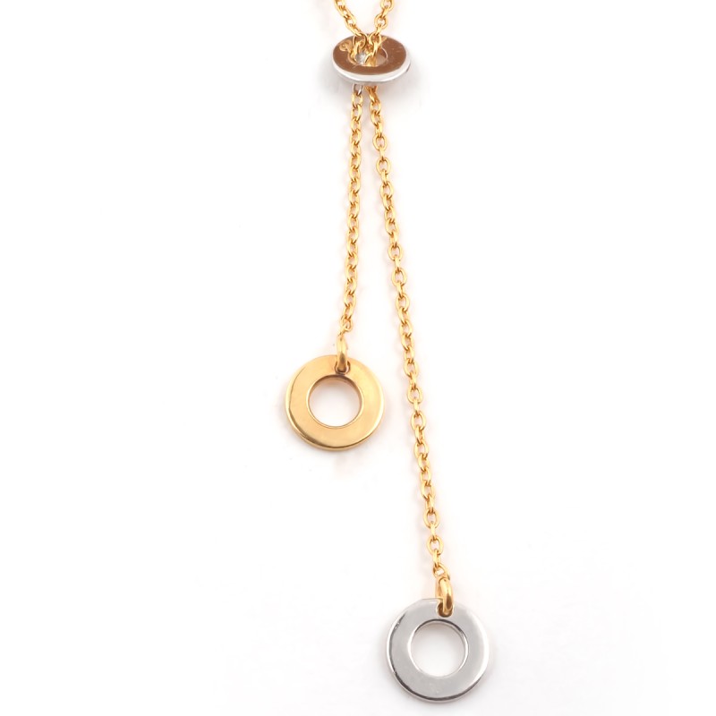 Collier Femme Carador minimaliste mini cercles or bicolore 375/000