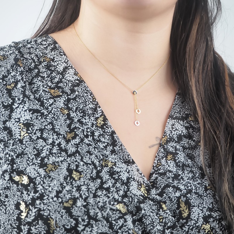 Collier Femme Carador minimaliste mini cercles or bicolore 375/000