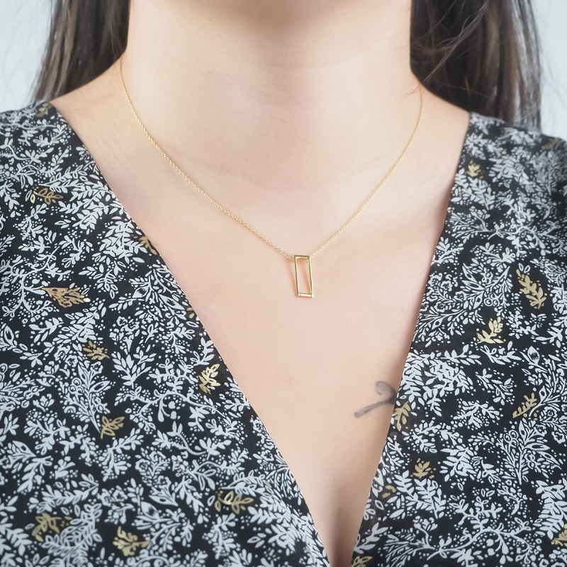 Collier Femme Carador minimaliste rectangle or 375/000