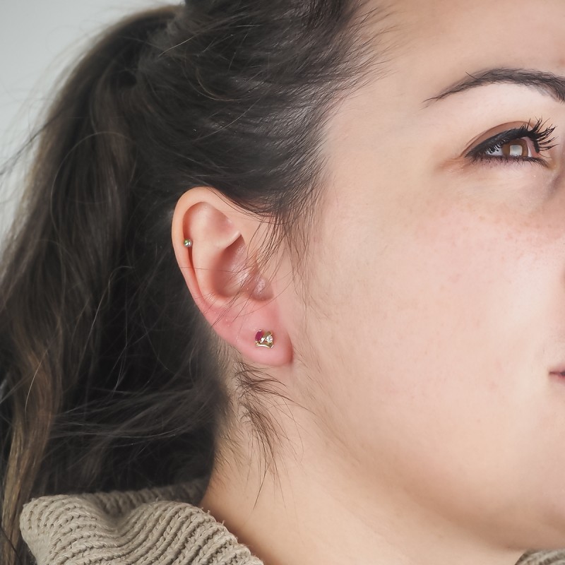 Boucles d'oreilles Carador Oxyde et Rubis en or jaune 375/000