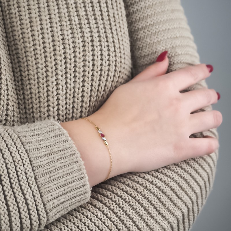 Bracelet Femme en Or Jaune 375 avec Rubis et Diamant