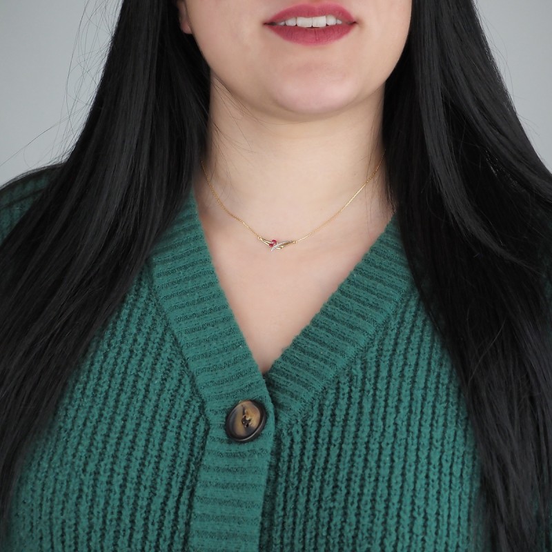 Collier Carador en Or Jaune Forme Fantaisie Pierres Diamant et Rubis