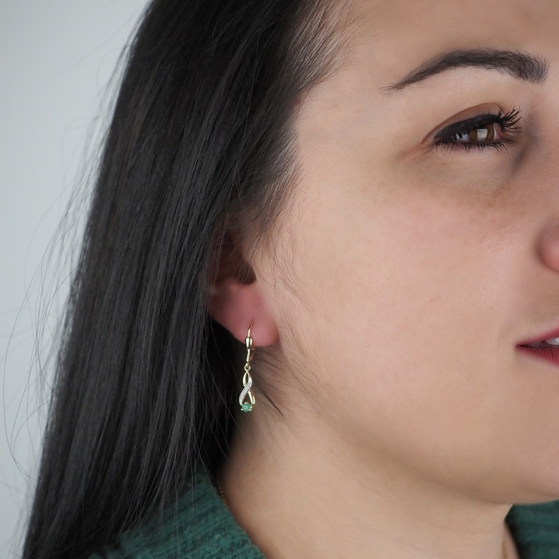 Boucles d'oreilles Carador pendantes or 375/000 et émeraude