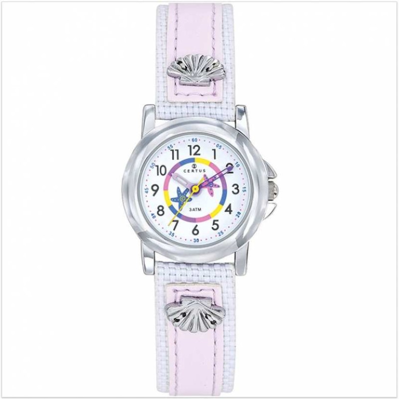 Montre enfant certus junior bracelet cuir blanc et rose avec coquillages