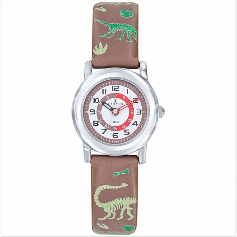 Montre enfant certus junior bracelet cuir marron avec dinosaures