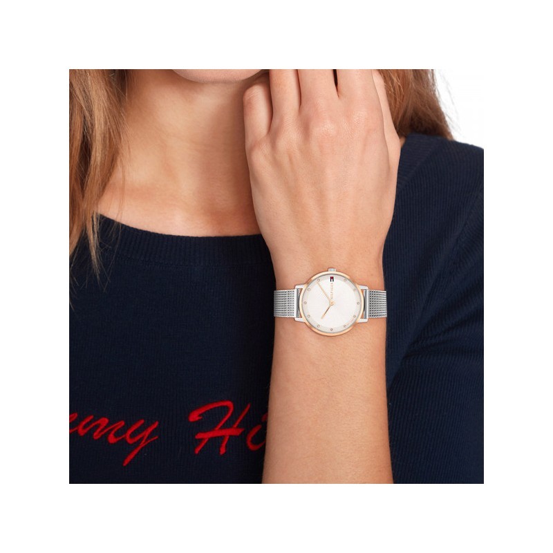 Montre TOMMY HILFIGER FEMME PIPPA ACIER MILANAIS ARGENTE CONTOUR CADRAN ROSE