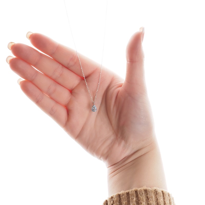 Collier Carador Or blanc 375/000, Topaze, forme poire