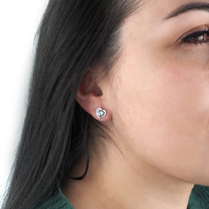 Boucles d'oreilles Carador Or blanc 375/000 et Topaze Cœur