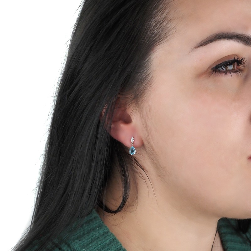 Boucles d'oreilles Carador pendantes or blanc 375/000, topaze et zircon