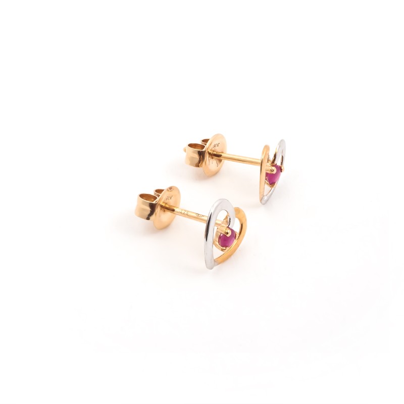 Boucles d'oreilles Carador cœur bicolore or 375/000 et rubis 0,15 cts