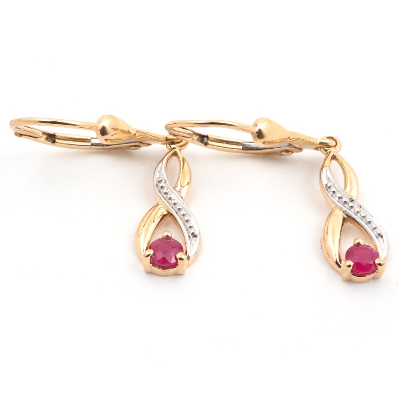 Boucles d'oreilles dormeuses Carador deux ors 375/000 et rubis 0,34 cts