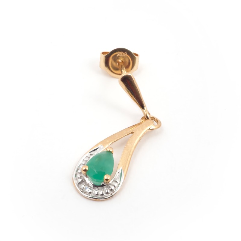 Boucles d'oreilles Carador pendantes classiques or jaune 375/000, émeraude 0,40 cts et diamant