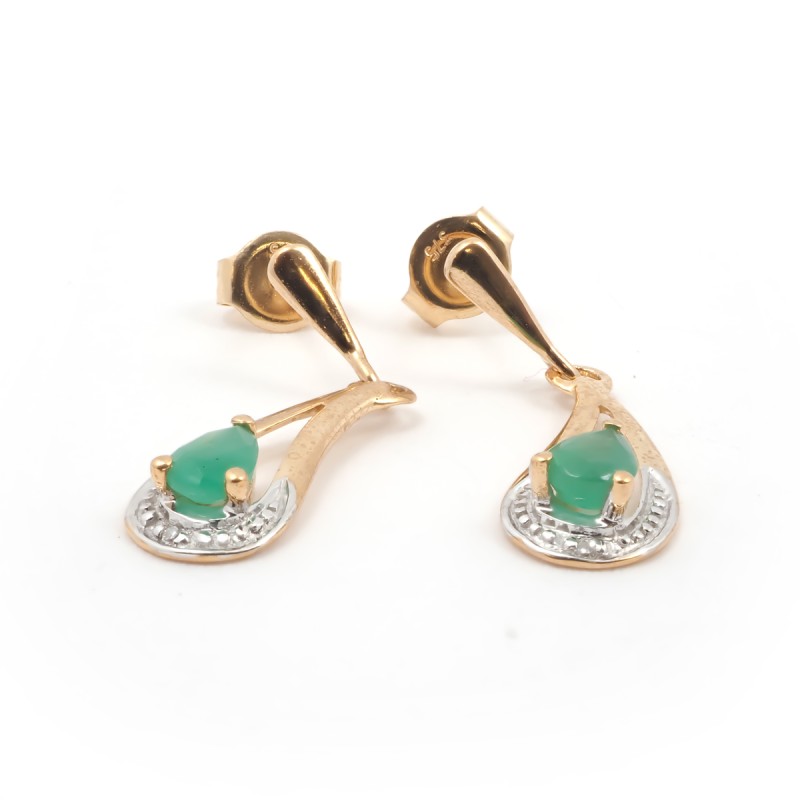 Boucles d'oreilles Carador pendantes classiques or jaune 375/000, émeraude 0,40 cts et diamant