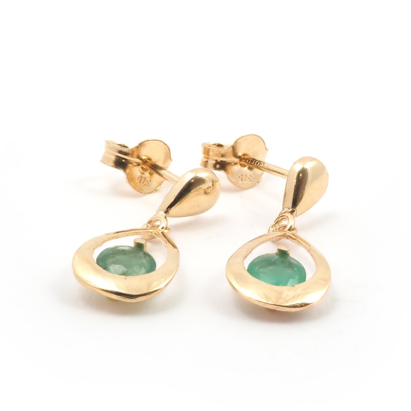 Boucles d'oreilles Carador pendantes goutte or jaune 375/000 et emeraude