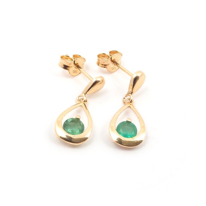 Boucles d'oreilles Carador pendantes goutte or jaune 375/000 et emeraude