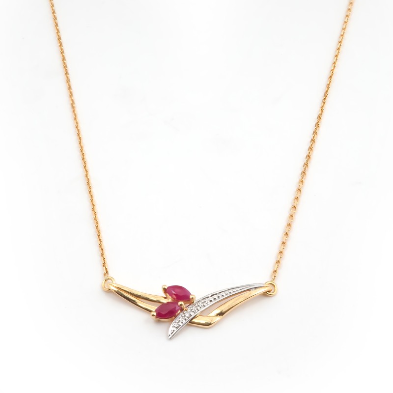 Collier Carador en Or Jaune Forme Fantaisie Pierres Diamant et Rubis