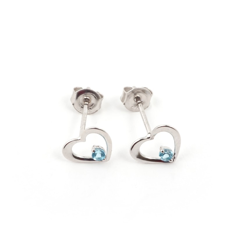 Boucles d'oreilles Carador cœur avec topaze en or blanc 375/000