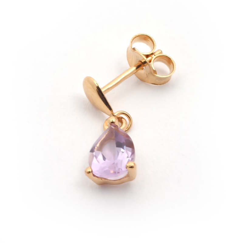 Boucles d'oreilles pendantes en or 375/000 et améthyste