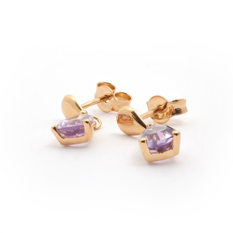 Boucles d'oreilles pendantes en or 375/000 et améthyste