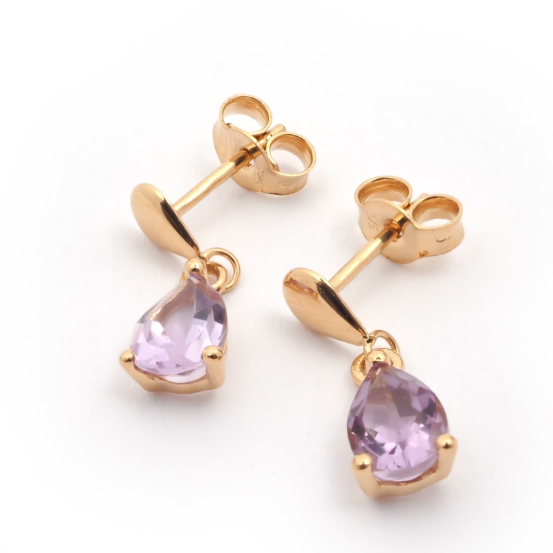 Boucles d'oreilles pendantes en or 375/000 et améthyste