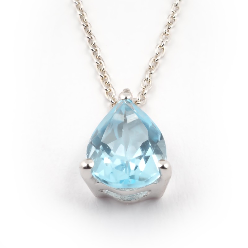 Collier Carador Or blanc 375/000, Topaze, forme poire