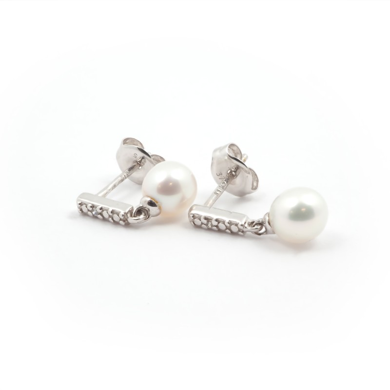 Carador - Boucles d'oreilles pendantes Perle et Or blanc 375/000