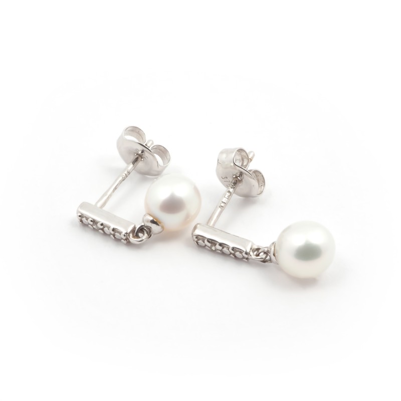 Carador - Boucles d'oreilles pendantes Perle et Or blanc 375/000