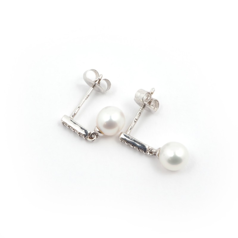 Carador - Boucles d'oreilles pendantes Perle et Or blanc 375/000