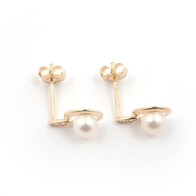 Boucles d'oreilles Carador or jaune 375/000, perle et oxydes de zirconium