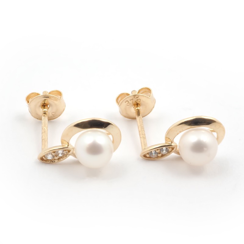 Boucles d'oreilles Carador or jaune 375/000, perle et oxydes de zirconium