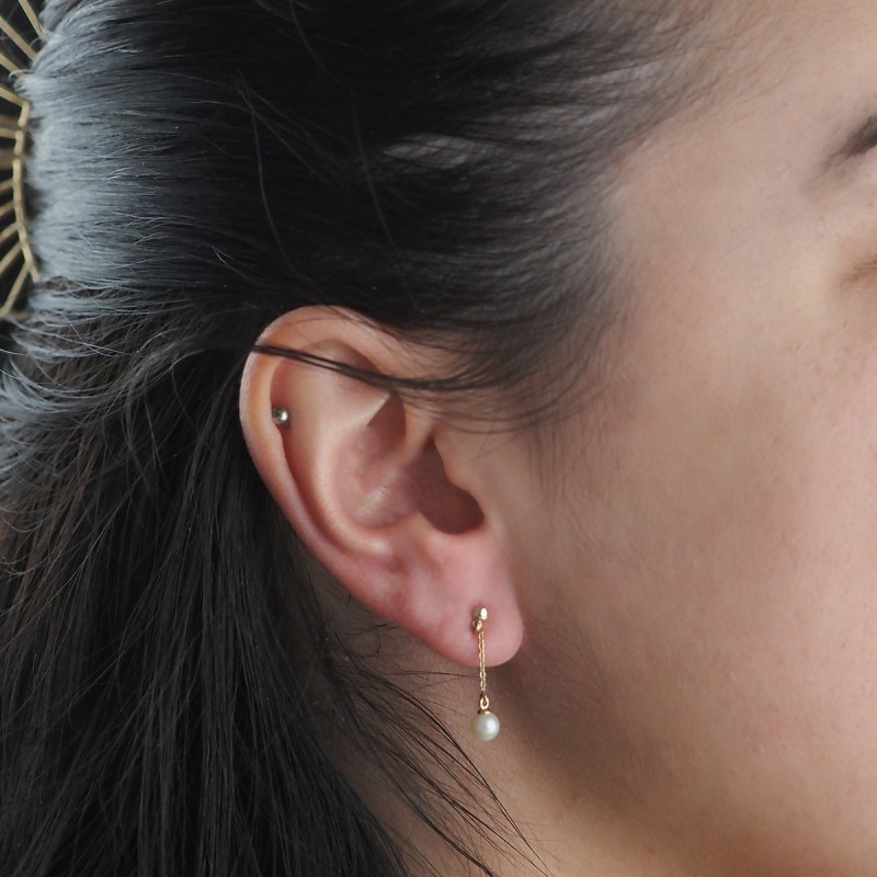 Carador - Boucles d'oreilles pendantes Perle et Or jaune 375/000