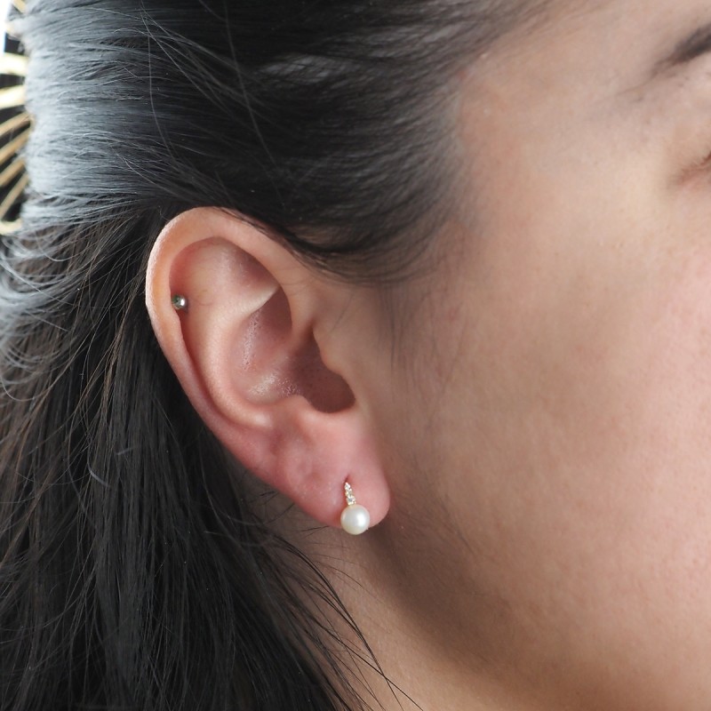 Boucles d'oreilles Carador or 375/000 perle et oxyde de zirconium