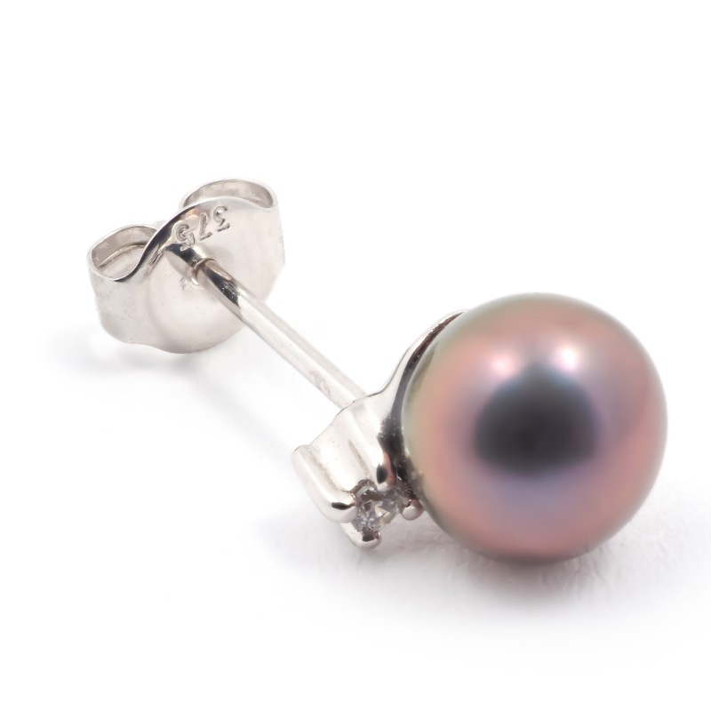 Carador - Boucles d'oreilles Perle de Tahiti, Or blanc 375/000 et Oxyde de Zirconium